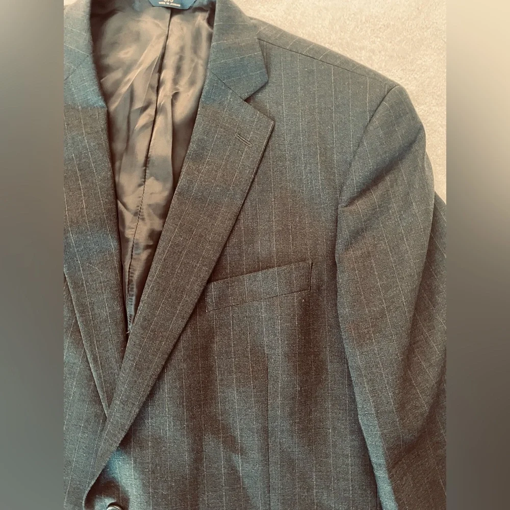 Brooks Brothers 346 Men Suit Jacket 48L Stretch Fit Black Wool Blend Pinstripe